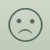 Pixelated circular icon with a sad expression, dark green outline on light gray background.
