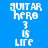 Pixelated text "GUITAR HERO 3 IS LIFE" arranged in a with blue and purple background sections, showing animation changes across frames