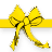 Static pixelated yellow bow tied on a horizontal ribbon against white background with visible dithering and anti-aliasing edges.