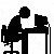 Black-and-white pixelated figure at desk with computer, transitioning from seated posture to slumped position with stars above head.