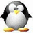 Pixelated penguin with black and white body, yellow beak and feet stands against white background; green display pink pixel text