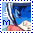 A four- of pixelated blue and white cartoon character faces with pink accents, each showing a different orientation of the same figure against a light blue background
