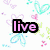 Pixelated icon with 'live' text over white background with pastel hearts and flowers; 'laugh' text over light gray with pink text above; 'love' text over colorful gradient background.