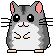 Pixel art hamster with gray and white fur, pink inner ears, black eyes, and a small pink nose in various poses.