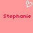 Pixelated white heart symbol above red text reading "Stephanie" on a solid pink background.