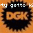 Pixelated orange background with black spiky border, white text "ty getto ki" above a central brown rectangle containing partial letters.