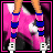 A 4-frame animated contact sheet showing a cartoon character in various poses with pink and blue accents, including legs with knee pads, a midsection with a belly button ring, a blonde ponytail, and text reading "PUNK ROCK CHIC".
