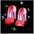 Animated sequence of red high-heeled shoes with pink accents against a black background, surrounded by white and red sparkles.