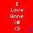 Red background with repeated white text "I Love Anne" and symbols, blue heart icons blinking in sequence.