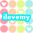 Pixelated graphic with blue text overlays on a background of pastel circles containing white hearts and birds.