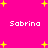 A static image with a bright pink background featuring scattered yellow plus-shaped stars and four instances of the text 'Sabrina' in white pixelated font.