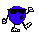 Pixelated blue character with black sunglasses, white shoes, and a small dark star on its chest moves through walking poses against gray background.