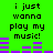 Green background with black text reading 'i just wanna play my music!' and purple audio equalizer bars that change height across frames.