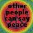 Two side-by-side circular icons with rainbow gradients and peace symbols, each containing black text.