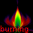 Animated flame icon with red text 'burning inside' over black background, showing flame flicker and text overlay.
