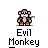 A 3x3 contact sheet of nine pixel art frames showing an animated 'Evil Monkey' icon with varying poses and expressions, each labeled with text below the character.