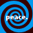 Four identical blue and brown spiral patterns arranged in a , each containing the text 'peace.' in white pixelated font