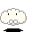 Pixelated cloud-shaped icon with black eyes and mouth, displaying multiple expressions including neutral, angry, and a single yellow lightning-bolt variant.