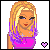 Pixel art of a blonde woman in pink top with purple accents, transitioning to close-up of her lower body and flowing skirt.