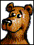Brown cartoon dog with large ears and black nose in three distinct poses showing different expressions against white backgrounds.