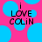 Pixelated text 'i LOVE COLIN' on a pink background with blue circles, with slight variations in blue circle positions between frames.