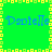 Green background with yellow square border, blue text 'Danielle' repeated in two , yellow pixelated cross dividing the image