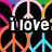 Pixelated icon with repeating peace signs in pink, orange, blue, and green on black background, overlaid with white text fragments.