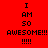 Red background with black text reading "I AM SO AWESOME!!! !!!!" in two , blue rectangular blocks covering parts of the text