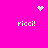 Bright pink background with four white pixelated 'Ricci!' texts arranged in a square, one heart symbol at top center and two starburst symbols at top right and bottom center.
