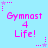 Light blue background with repeated pink text "Gymnast 4 Life!" and small star-shaped decorations in various positions.