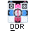 Animated contact sheet of seven 50x50 pixel DDR icon frames showing sequential color changes in a grid layout with "DDR" text below each frame.