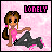 Pixel art contact sheet of an animated buddy icon showing a girl in pink top and dark pants with long ponytail, seated on pink background with 'LONELY' text changing across frames.