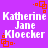Purple background with white text reading 'Katherine Jane Kloecker' and red square patterns in four corners.