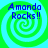 Four identical pixelated display "Amanda Rocks!!" text over green and cyan spiral backgrounds with no visible animation changes