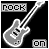 Pixelated electric guitar icon with 'ROCK' text above and 'on' below, featuring animated pink color changes on letters.