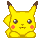 Four pixelated yellow Pikachu icons with brown-tipped ears, red cheek circles, and silver eyes arranged in a on gray background