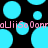 Pixelated cyan circles float on black background with pink text repeating 'UiiSoDonn' in horizontal bands.