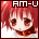 Pixelated anime-style character with red hair and brown eyes in various expressions, each frame labeled "AM-U" at top.