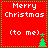 Red square icon with white text "Merry Christmas (to me)" and green pixelated tree, bordered by green dotted lines.