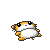 A 6-frame animated contact sheet of a pixelated hamster character in various poses against a gray background.