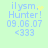Light green background with blue pixelated text reading 'ilysm, Hunter! 09.06.07 <333' and yellow sparkles in the top-right corner of each frame.