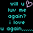 Pixelated cyan text on black background with a pink heart symbol replacing 'u' in 'will u', arranged in two