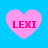 Four pink heart shapes with 'LEXI' text on a blue background, each heart has distinct pixelation levels.