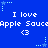 Blue background with repeated white text "I love Apple Sauce" and heart symbols, surrounded by light blue star animations.