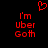 Red pixelated text 'I'm Uber Goth' with a red heart symbol above, displayed on black background.