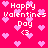 Pixelated pink background with scattered light pink hearts and repeated white text reading "Happy Valentines Day <3" in four quadrants.