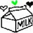 Pixelated icon shows a milk carton with 'MILK' text, two heart symbols, and a green pixel cluster above.
