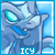 identical blue-toned cartoon cat faces with glowing teal eyes and a small yellow dot on the nose, each labeled 'ICY' below