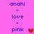 A pink background displays two of blue text with red and pink heart icons, each showing the same sequence of words