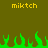 Pixelated green flames rise against a dark olive background with yellow text reading 'miktch' on both sides.